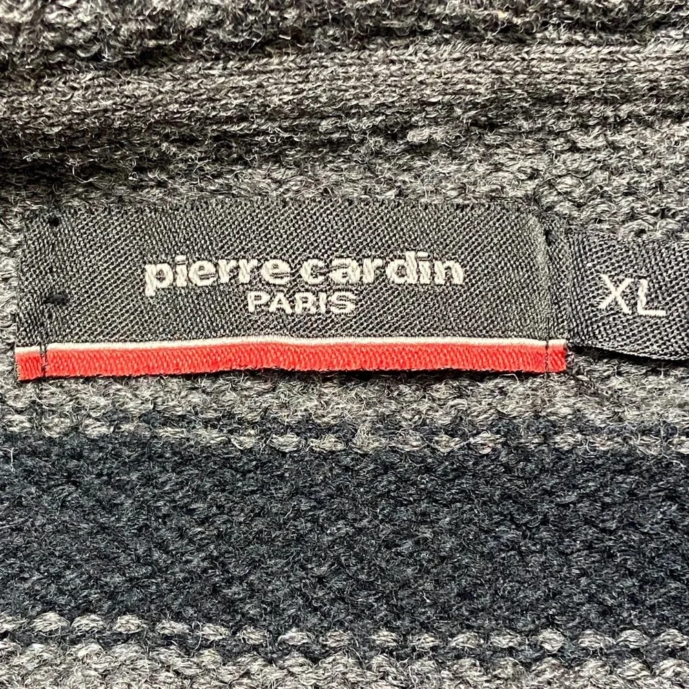 Pierre Cardin Sweater Mens XL Blue Gray Striped Acrylic Quarter Zip Tight Knit